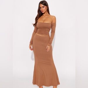 Fashion Nova Brown Off-Shoulder Dress